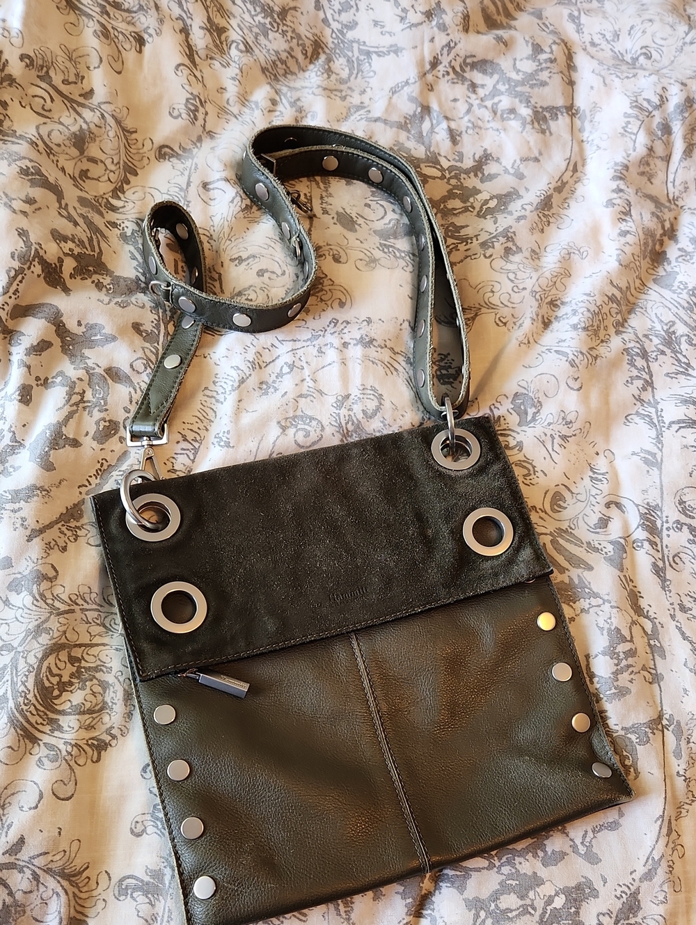 Hammitt Large Montana Olive Crossbody Bag, Silver Hardware, Reverses To Black